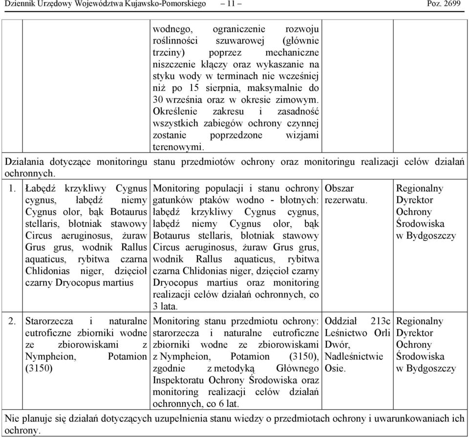 maksymalnie do 30 września oraz w okresie zimowym. Określenie zakresu i zasadność wszystkich zabiegów ochrony czynnej zostanie poprzedzone wizjami terenowymi.