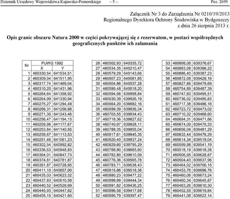 granic obszaru Natura 2000 w części pokrywającej się z