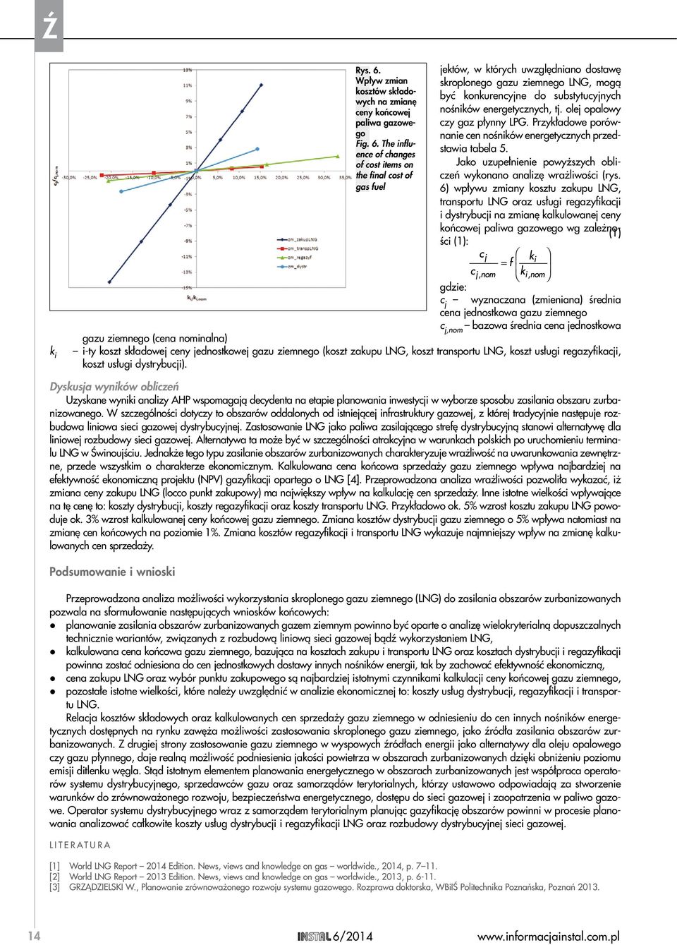 The influence of changes of cost items on the final cost of gas fuel jektów, w których uwzględniano dostawę skroplonego gazu ziemnego LNG, mogą być konkurencyjne do substytucyjnych nośników