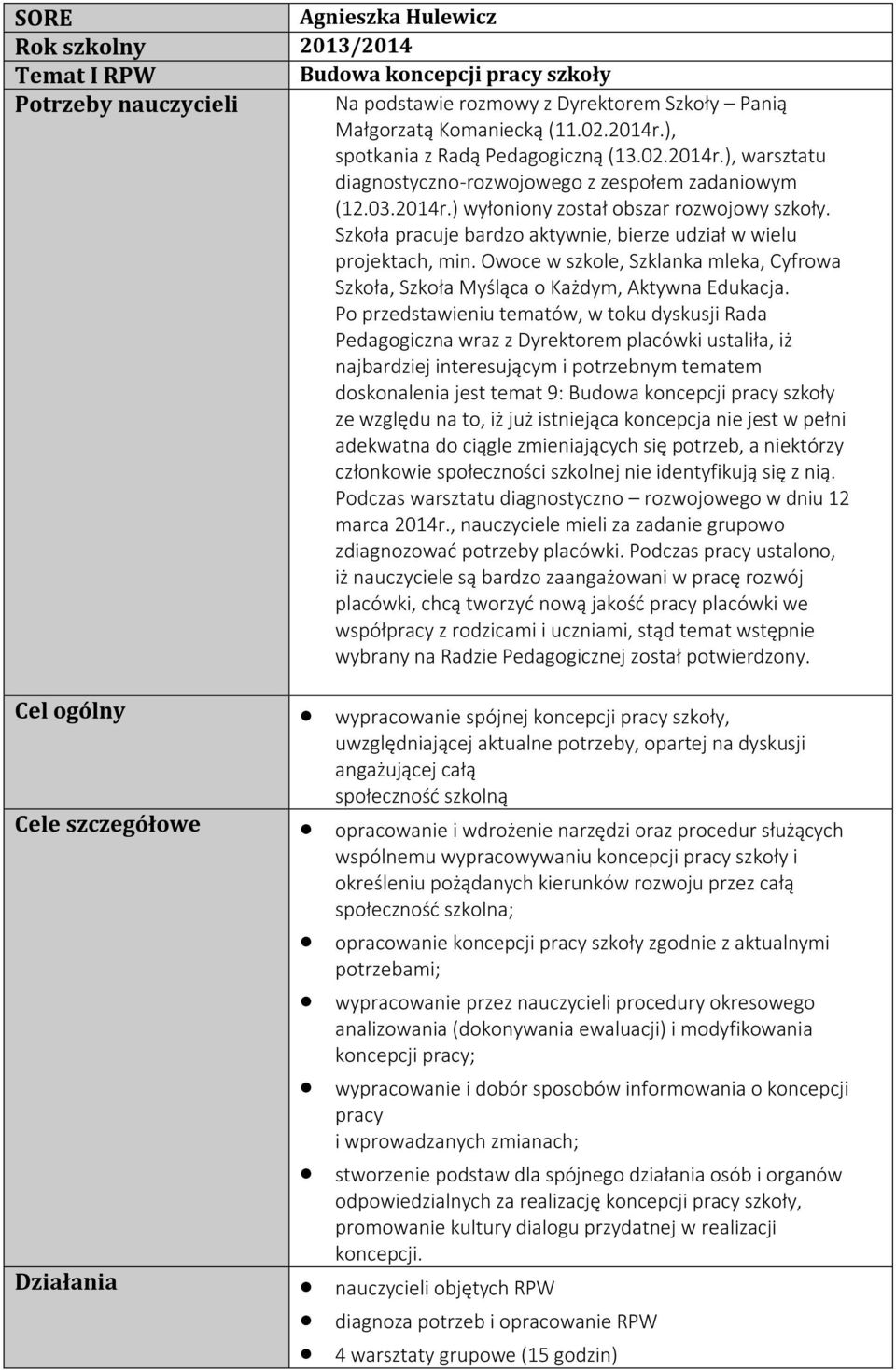 Szkoła pracuje bardzo aktywnie, bierze udział w wielu projektach, min. Owoce w szkole, Szklanka mleka, Cyfrowa Szkoła, Szkoła Myśląca o Każdym, Aktywna Edukacja.