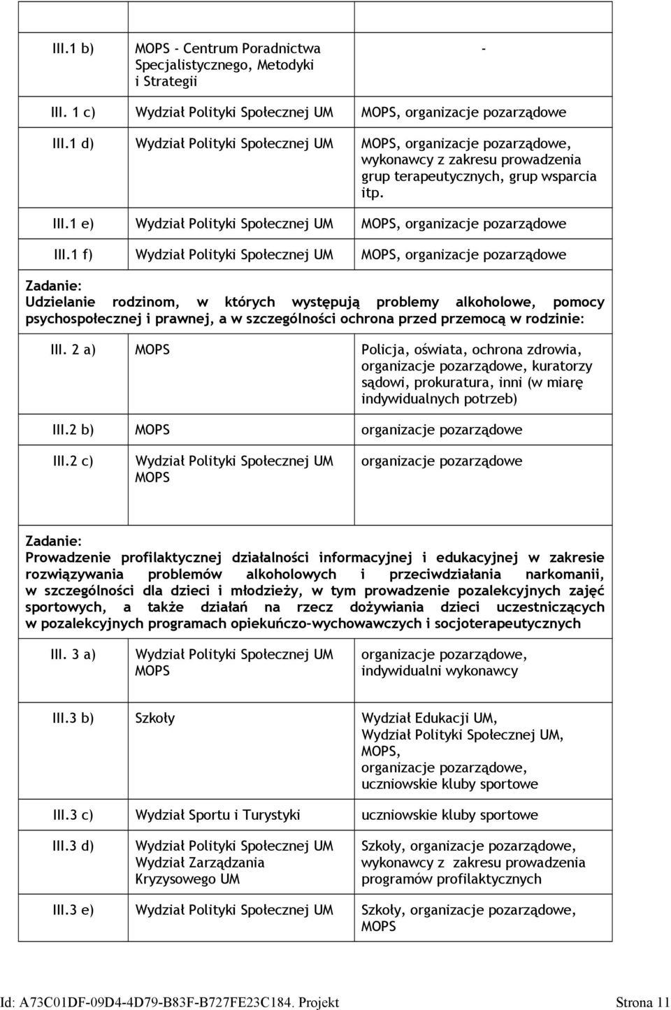 1 e) Wydział Polityki Społecznej UM MOPS, organizacje pozarządowe III.