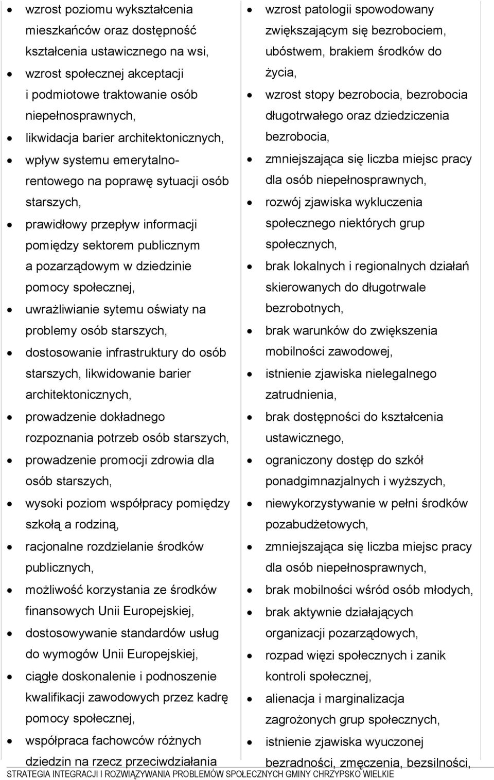 emerytalnorentowego na poprawę sytuacji osób starszych, zmniejszająca się liczba miejsc pracy dla osób niepełnosprawnych, rozwój zjawiska wykluczenia prawidłowy przepływ informacji pomiędzy sektorem