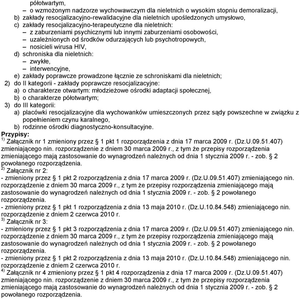 schroniska dla nieletnich: zwykłe, interwencyjne, e) zakłady poprawcze prowadzone łącznie ze schroniskami dla nieletnich; 2) do II kategorii - zakłady poprawcze resocjalizacyjne: a) o charakterze