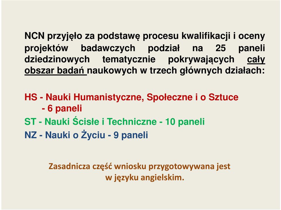 HS - Nauki Humanistyczne, Społeczne i o Sztuce - 6 paneli ST - Nauki Ścisłe i Techniczne - 10