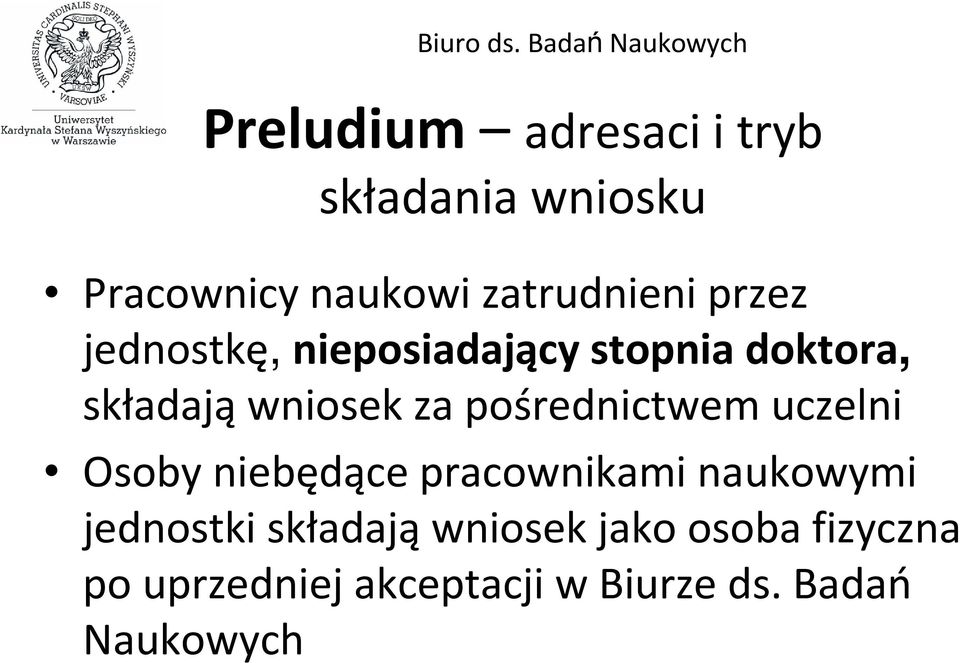 pośrednictwem uczelni Osoby niebędącepracownikami naukowymi jednostki