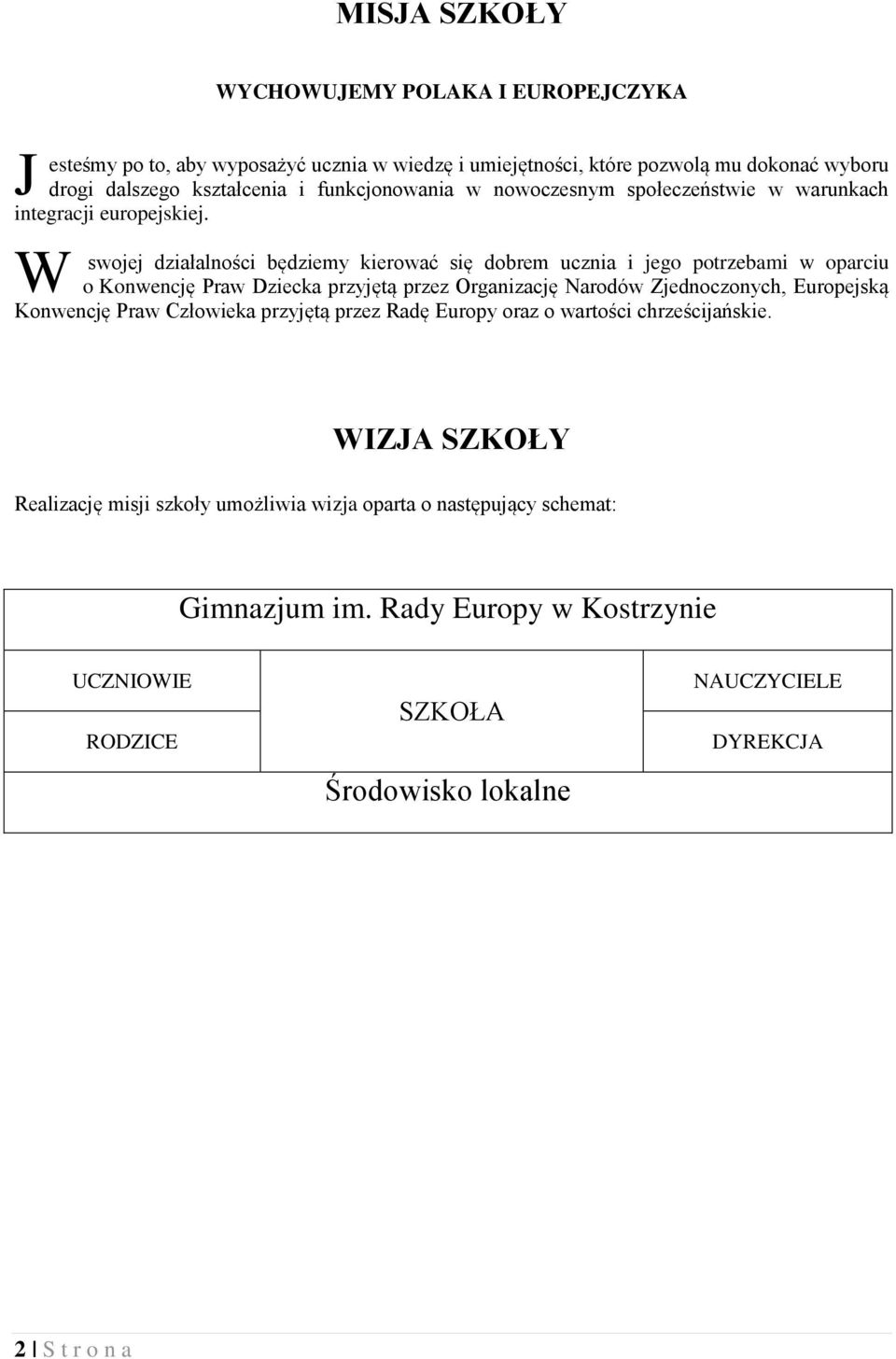 W swojej działalności będziemy kierować się dobrem ucznia i jego potrzebami w oparciu o Konwencję Praw Dziecka przyjętą przez Organizację Narodów Zjednoczonych, Europejską