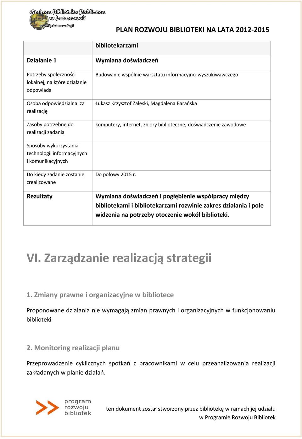 informacyjnych i komunikacyjnych Do kiedy zadanie zostanie zrealizowane Rezultaty Do połowy 2015 r.