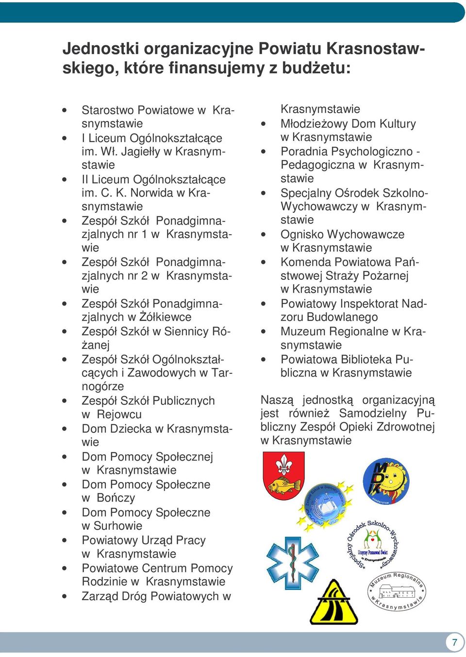 Norwida Zespół Szkół Ponadgimnazjalnych nr 1 Zespół Szkół Ponadgimnazjalnych nr 2 Zespół Szkół Ponadgimnazjalnych w ółkiewce Zespół Szkół w Siennicy Ró- anej Zespół Szkół Ogólnokształccych i