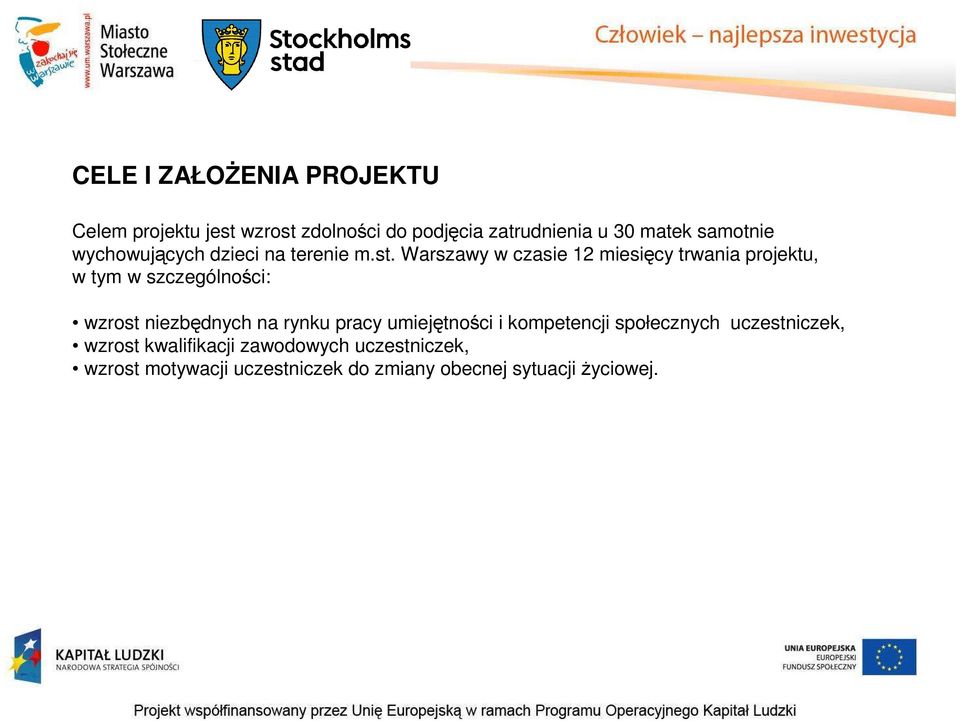 Warszawy w czasie 12 miesięcy trwania projektu, w tym w szczególności: wzrost niezbędnych na rynku