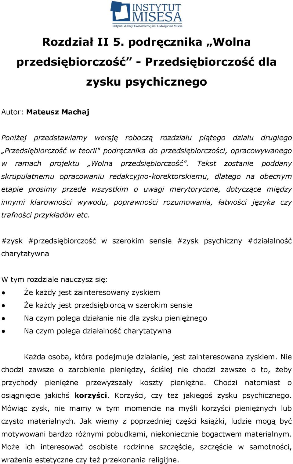 podręcznika do przedsiębiorczości, opracowywanego w ramach projektu Wolna przedsiębiorczość.