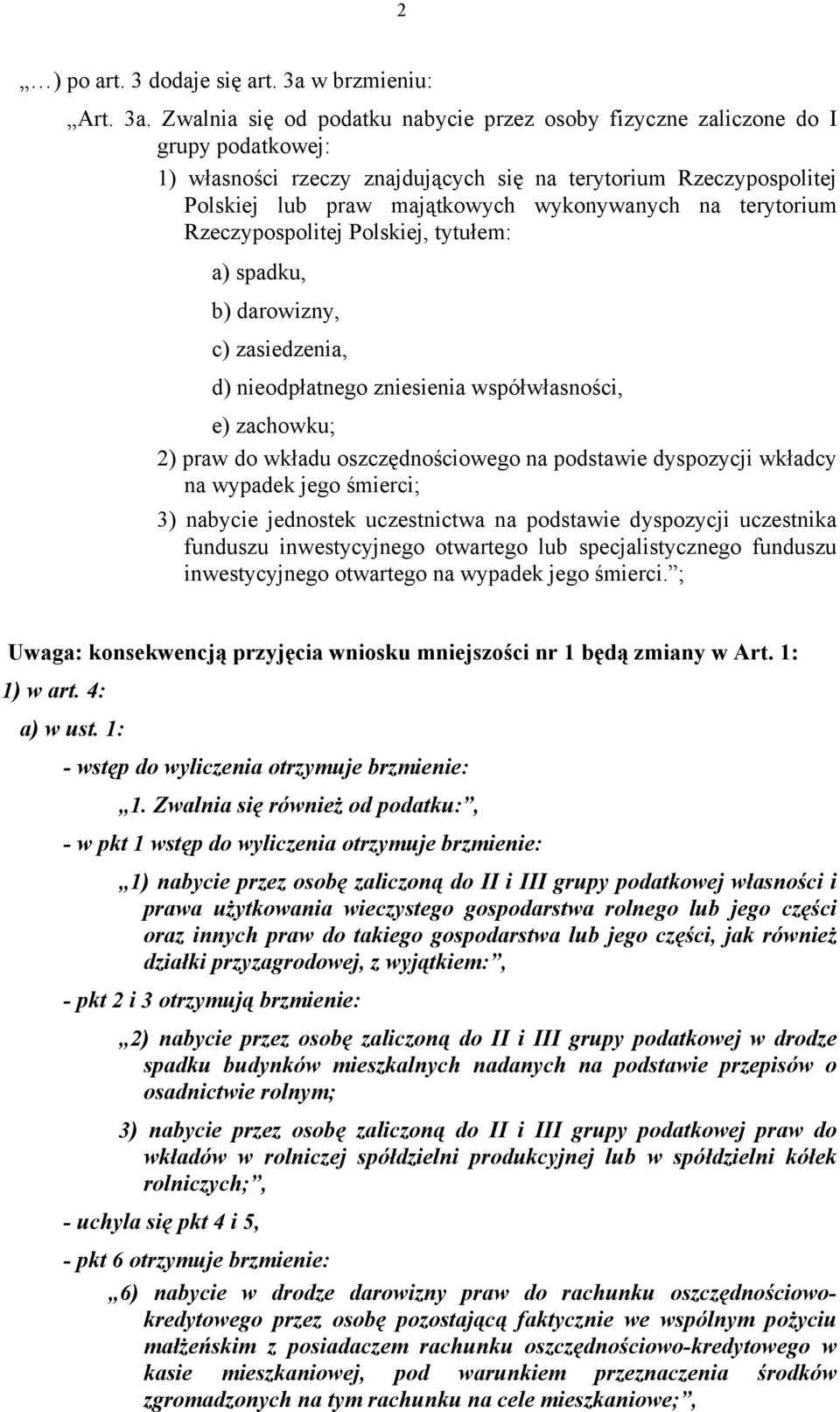 Zwalnia się od podatku nabycie przez osoby fizyczne zaliczone do I grupy podatkowej: 1) własności rzeczy znajdujących się na terytorium Rzeczypospolitej Polskiej lub praw majątkowych wykonywanych na