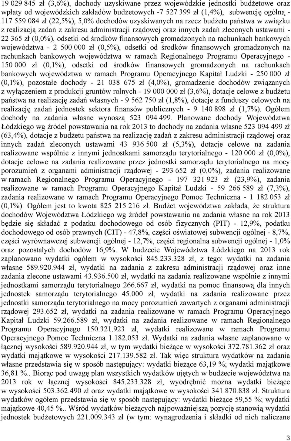 gromadzonych na rachunkach bankowych województwa - 2 500 000 zł (0,5%), odsetki od środków finansowych gromadzonych na rachunkach bankowych województwa w ramach Regionalnego Programu Operacyjnego -