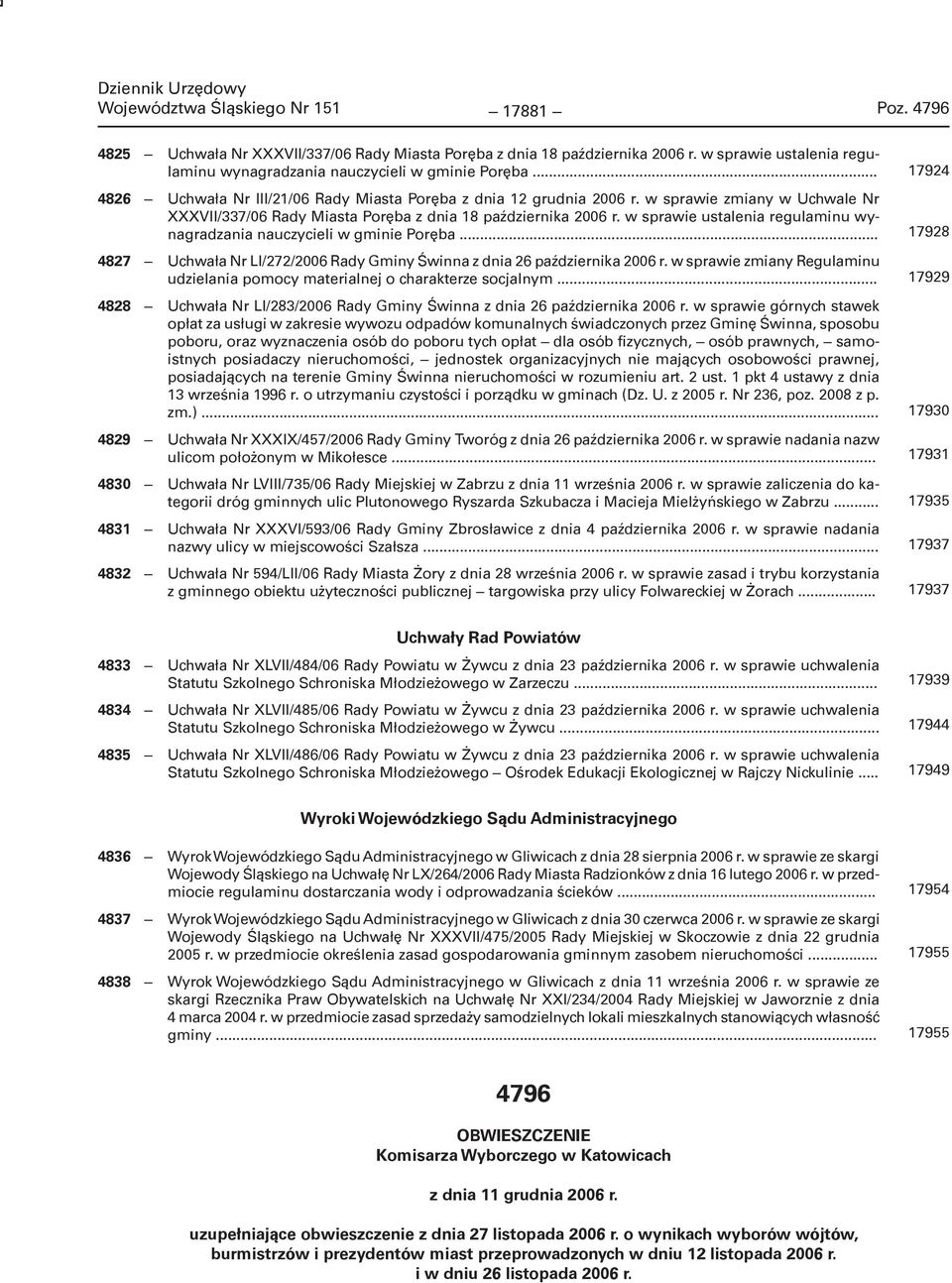w sprawie ustalenia regulaminu wynagradzania nauczycieli w gminie Poręba... 4827 Uchwała Nr LI/272/2006 Rady Gminy Świnna z dnia 26 października 2006 r.