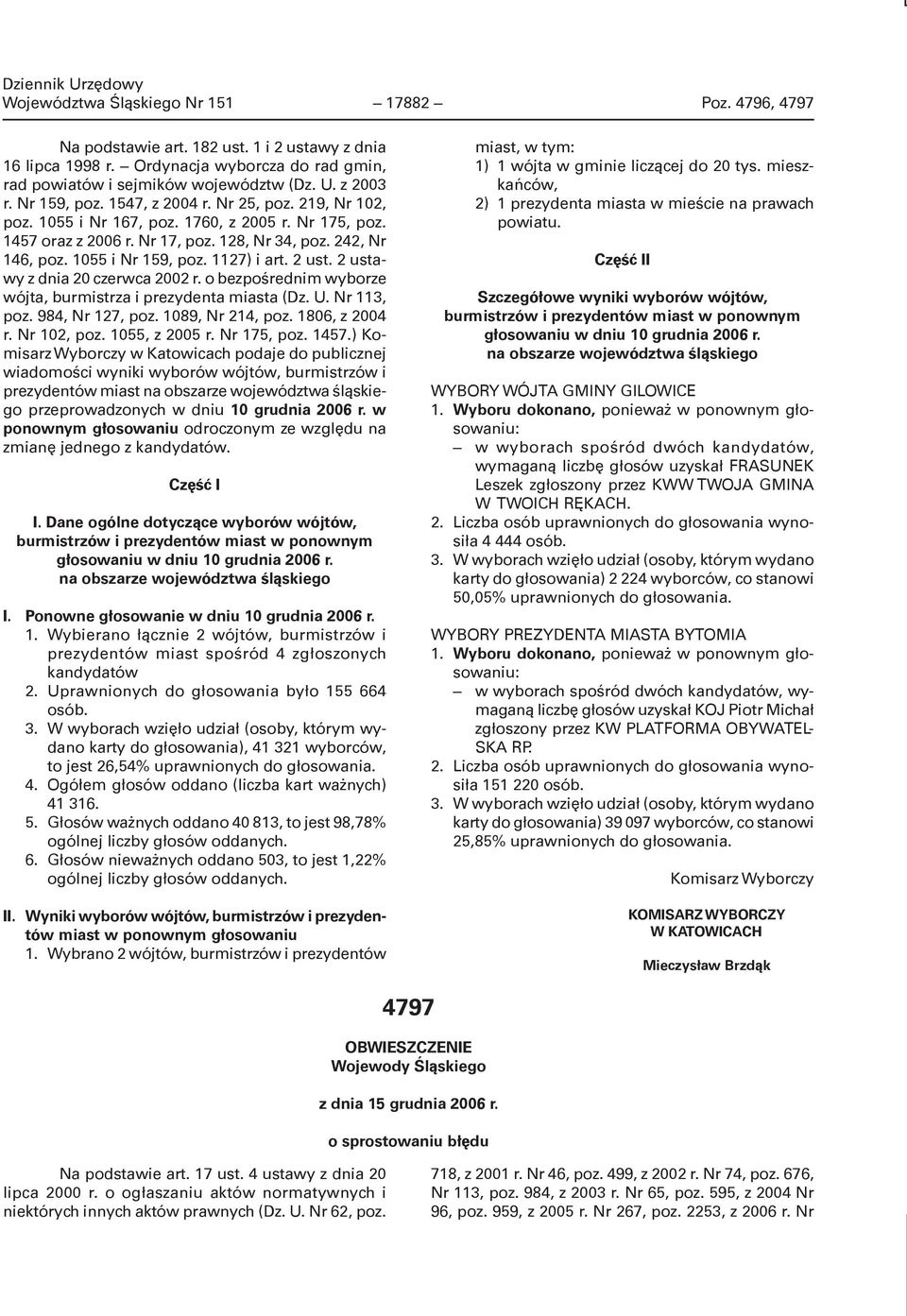 1127) i art. 2 ust. 2 ustawy z dnia 20 czerwca 2002 r. o bezpośrednim wyborze wójta, burmistrza i prezydenta miasta (Dz. U. Nr 113, poz. 984, Nr 127, poz. 1089, Nr 214, poz. 1806, z 2004 r.