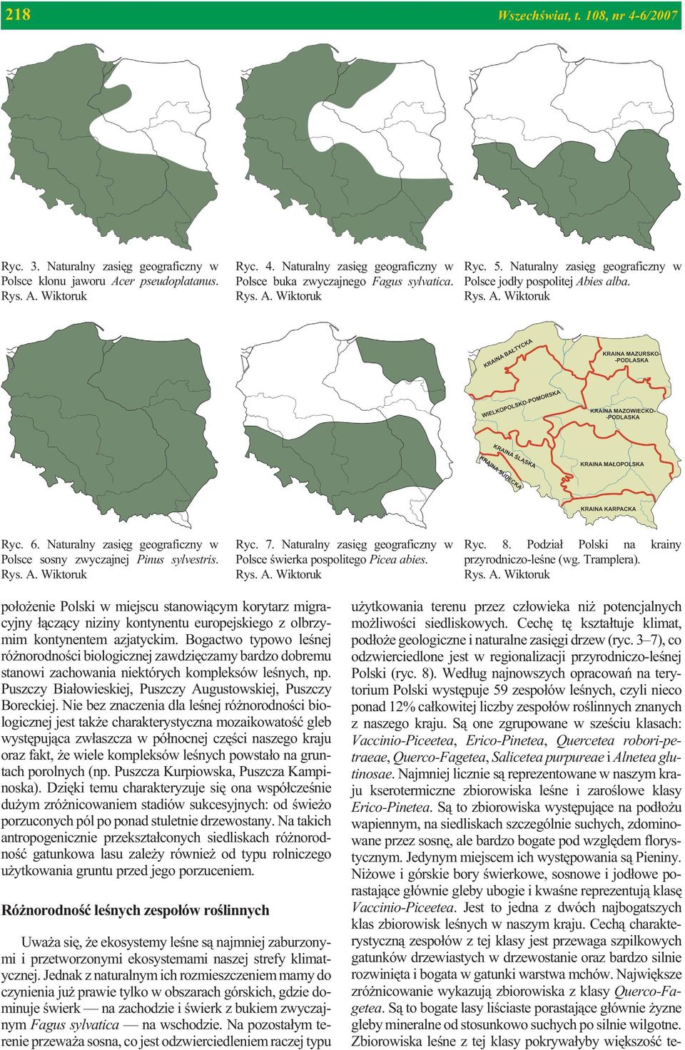 Naturalny zasiêg geograficzny w Polsce œwierka pospolitego Picea abies. Ryc. 8. Podzia³ Polski na krainy przyrodniczo-leœne (wg. Tramplera).