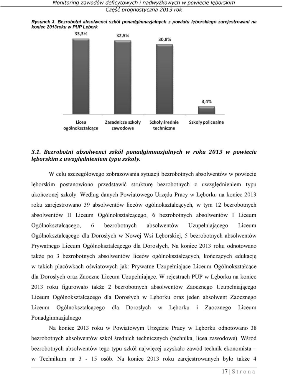 W celu szczegółowego zobrazowania sytuacji bezrobotnych absolwentów w powiecie lęborskim postanowiono przedstawić strukturę bezrobotnych z uwzględnieniem typu ukończonej szkoły.