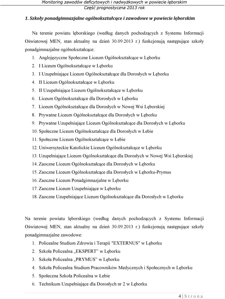 I Uzupełniające Liceum Ogólnokształcące dla Dorosłych w Lęborku 4. II Liceum Ogólnokształcące w Lęborku 5. II Uzupełniające Liceum Ogólnokształcące w Lęborku 6.