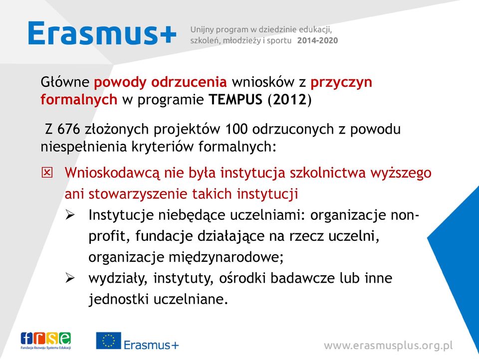 ani stowarzyszenie takich instytucji Instytucje niebędące uczelniami: organizacje nonprofit, fundacje działające