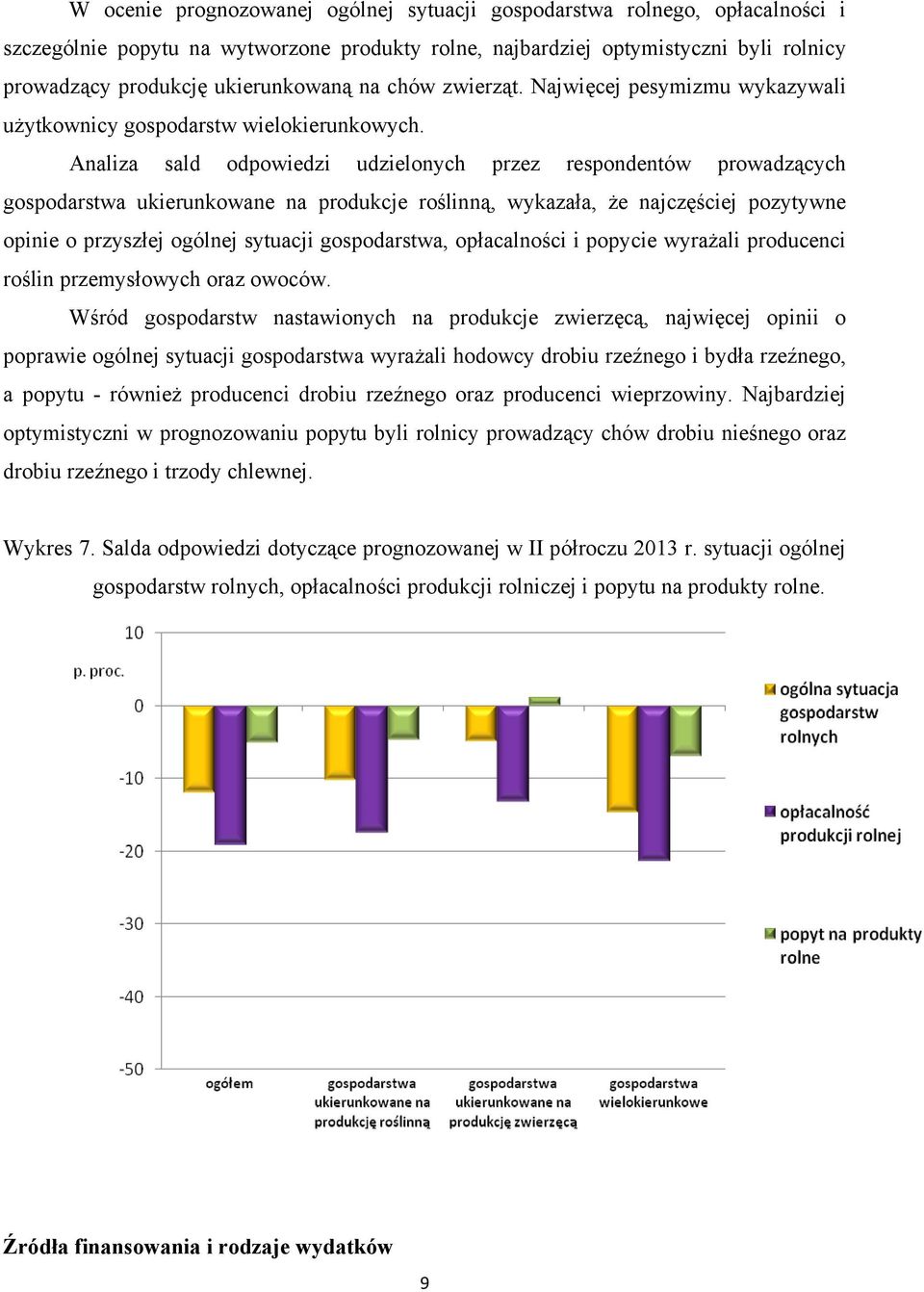 Analiza sald odpowiedzi udzielonych przez respondentów prowadzących gospodarstwa ukierunkowane na produkcje roślinną, wykazała, że najczęściej pozytywne opinie o przyszłej ogólnej sytuacji