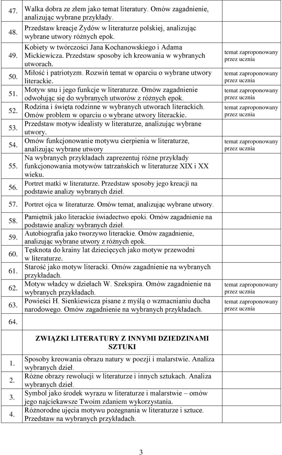 Motyw snu i jego funkcje w literaturze. Omów zagadnienie odwołując się do wybranych utworów z różnych epok. Rodzina i święta rodzinne w wybranych utworach literackich.