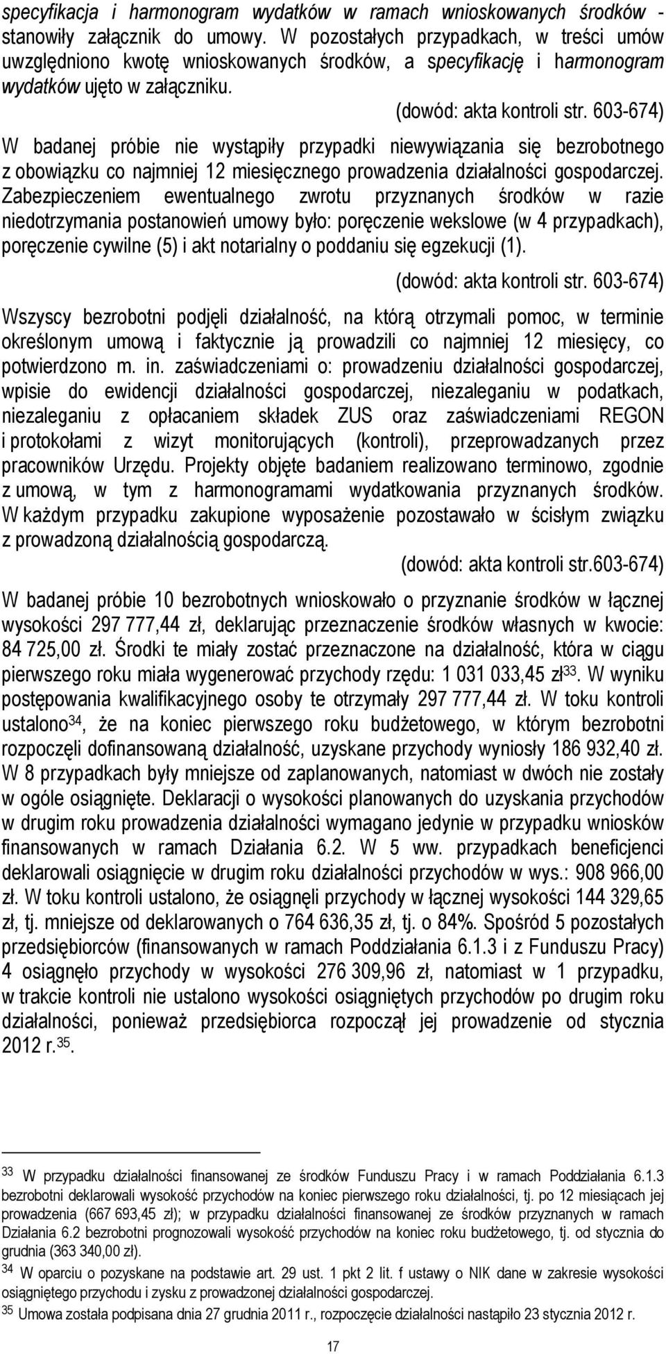 603-674) W badanej próbie nie wystąpiły przypadki niewywiązania się bezrobotnego z obowiązku co najmniej 12 miesięcznego prowadzenia działalności gospodarczej.