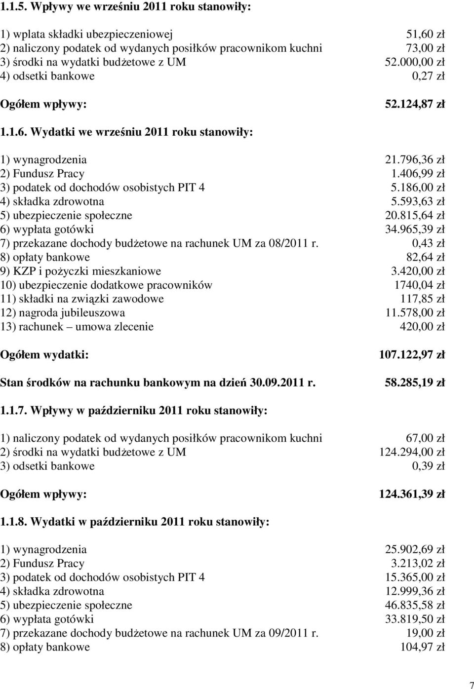 406,99 zł 3) podatek od dochodów osobistych PIT 4 5.186,00 zł 4) składka zdrowotna 5.593,63 zł 5) ubezpieczenie społeczne 20.815,64 zł 6) wypłata gotówki 34.