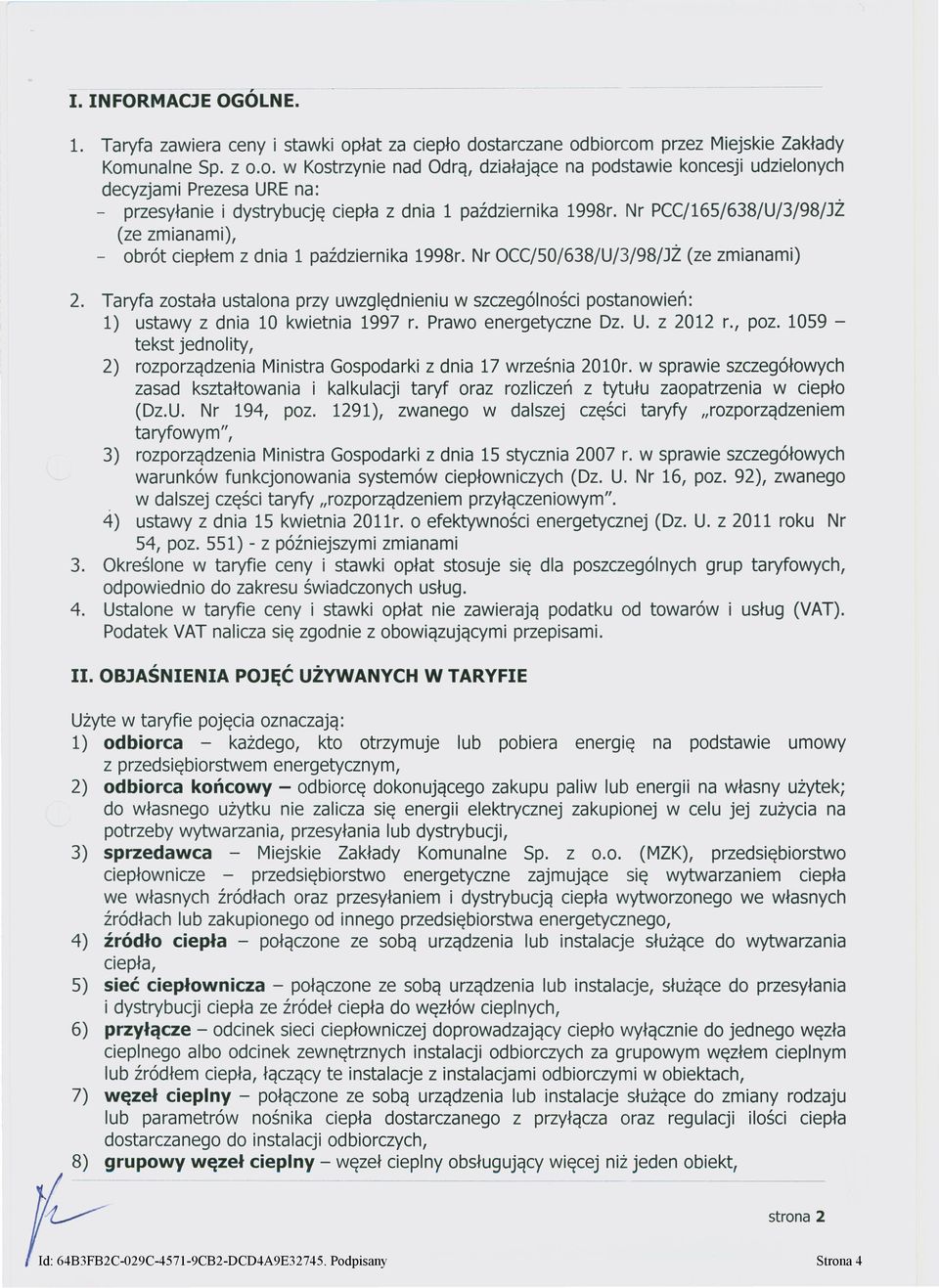 Nr PCC/165/638/U/3/98jJŻ (ze zmianami), - obrót ciepłem z dnia 1 października 1998r.