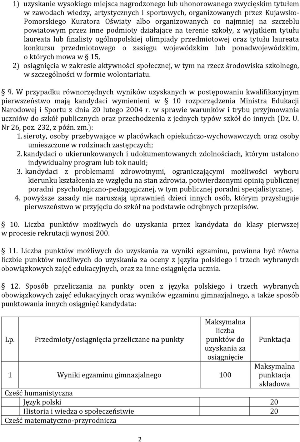 laureata konkursu przedmiotowego o zasięgu wojewódzkim lub ponadwojewódzkim, o których mowa w 15, 2) osiągnięcia w zakresie aktywności społecznej, w tym na rzecz środowiska szkolnego, w szczególności