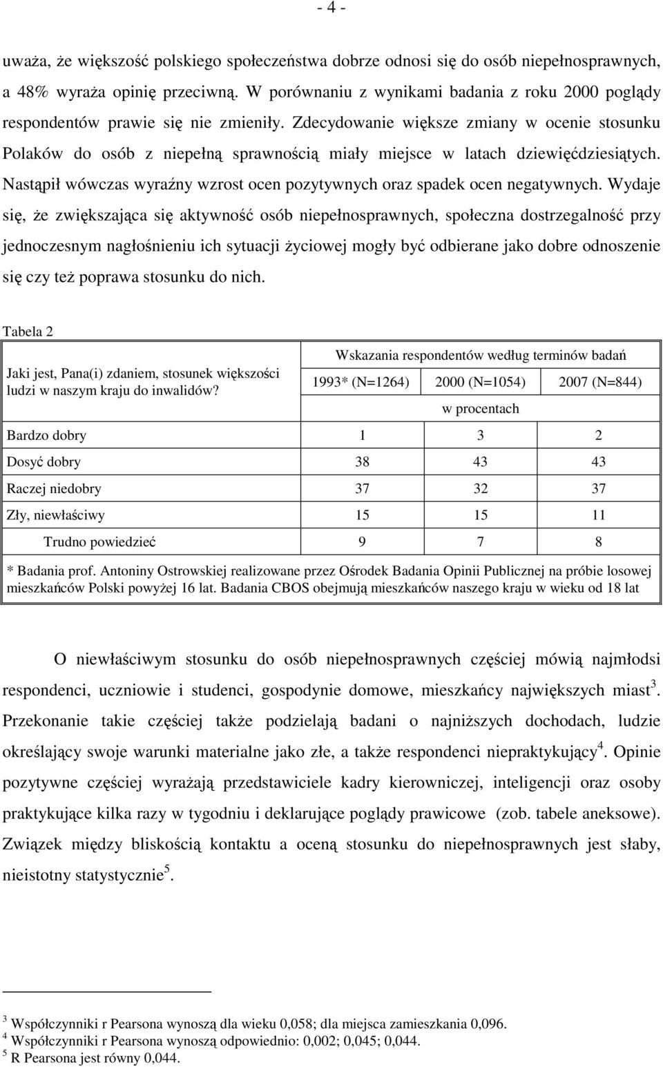 Zdecydowanie większe zmiany w ocenie stosunku Polaków do osób z niepełną sprawnością miały miejsce w latach dziewięćdziesiątych.