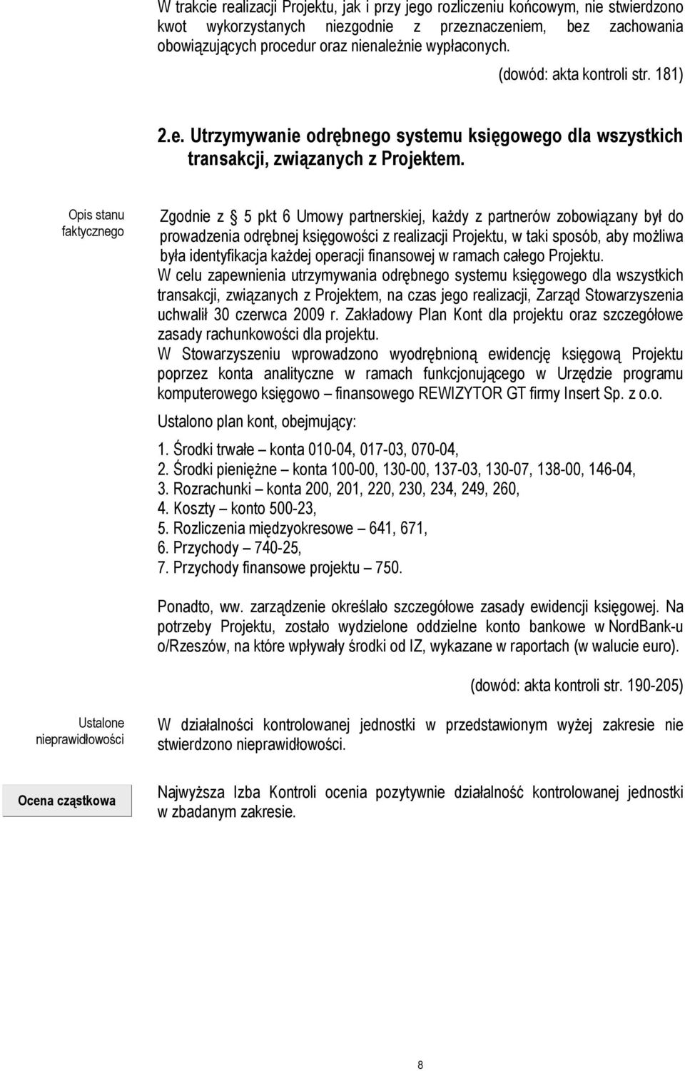 Zgodnie z 5 pkt 6 Umowy partnerskiej, każdy z partnerów zobowiązany był do prowadzenia odrębnej księgowości z realizacji Projektu, w taki sposób, aby możliwa była identyfikacja każdej operacji