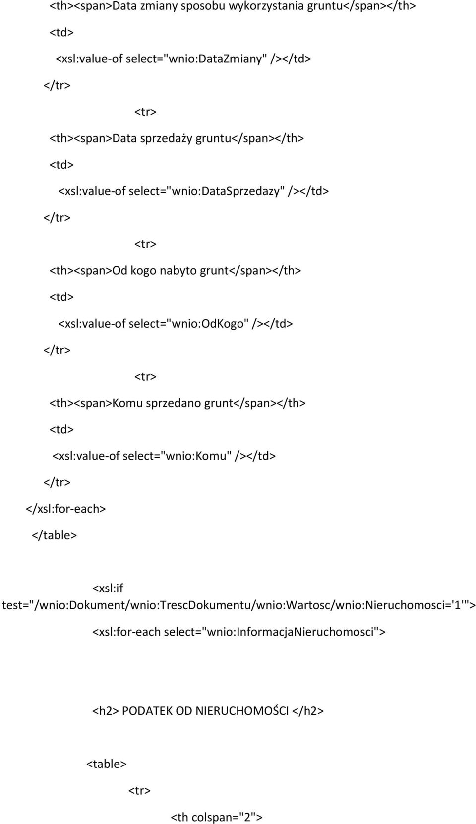 /> <th><span>komu sprzedano grunt</span> <xsl:value-of select="wnio:komu" /> <xsl:if