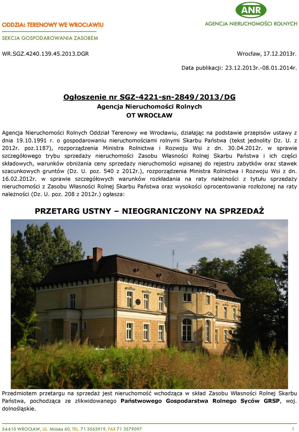 1991 r. o gospodarowaniu nieruchomoœciami rolnymi Skarbu Pañstwa (tekst jednolity Dz. U. z 2012r.