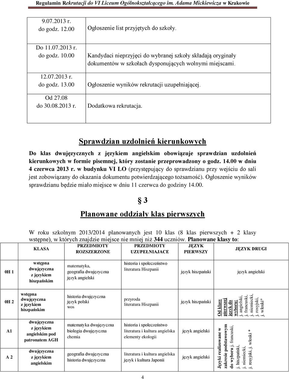 Ogłoszenie wyników rekrutacji uzupełniającej. Dodatkowa rekrutacja.