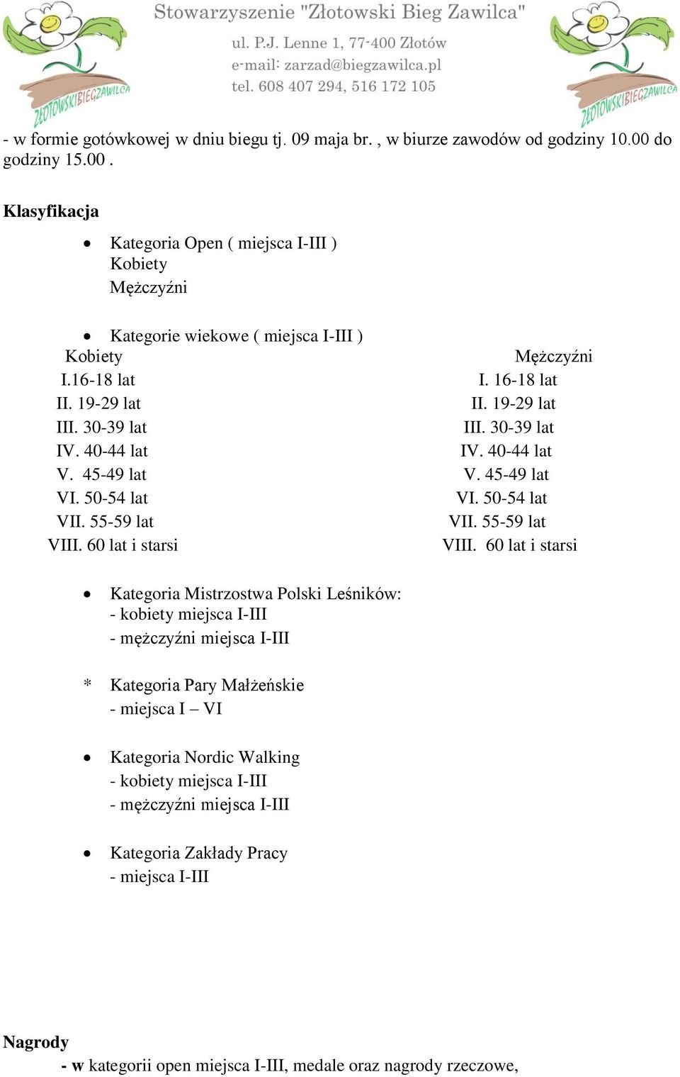 30-39 lat III. 30-39 lat IV. 40-44 lat IV. 40-44 lat V. 45-49 lat V. 45-49 lat VI. 50-54 lat VI. 50-54 lat VII. 55-59 lat VII. 55-59 lat VIII. 60 lat i starsi VIII.