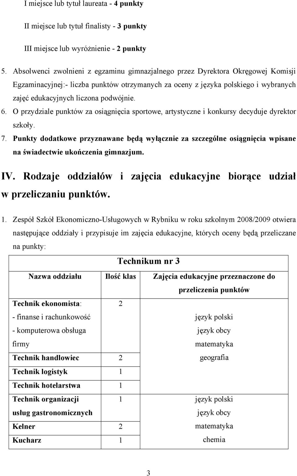 podwójnie. 6. O przydziale punktów za osiągnięcia sportowe, artystyczne i konkursy decyduje dyrektor szkoły. 7.