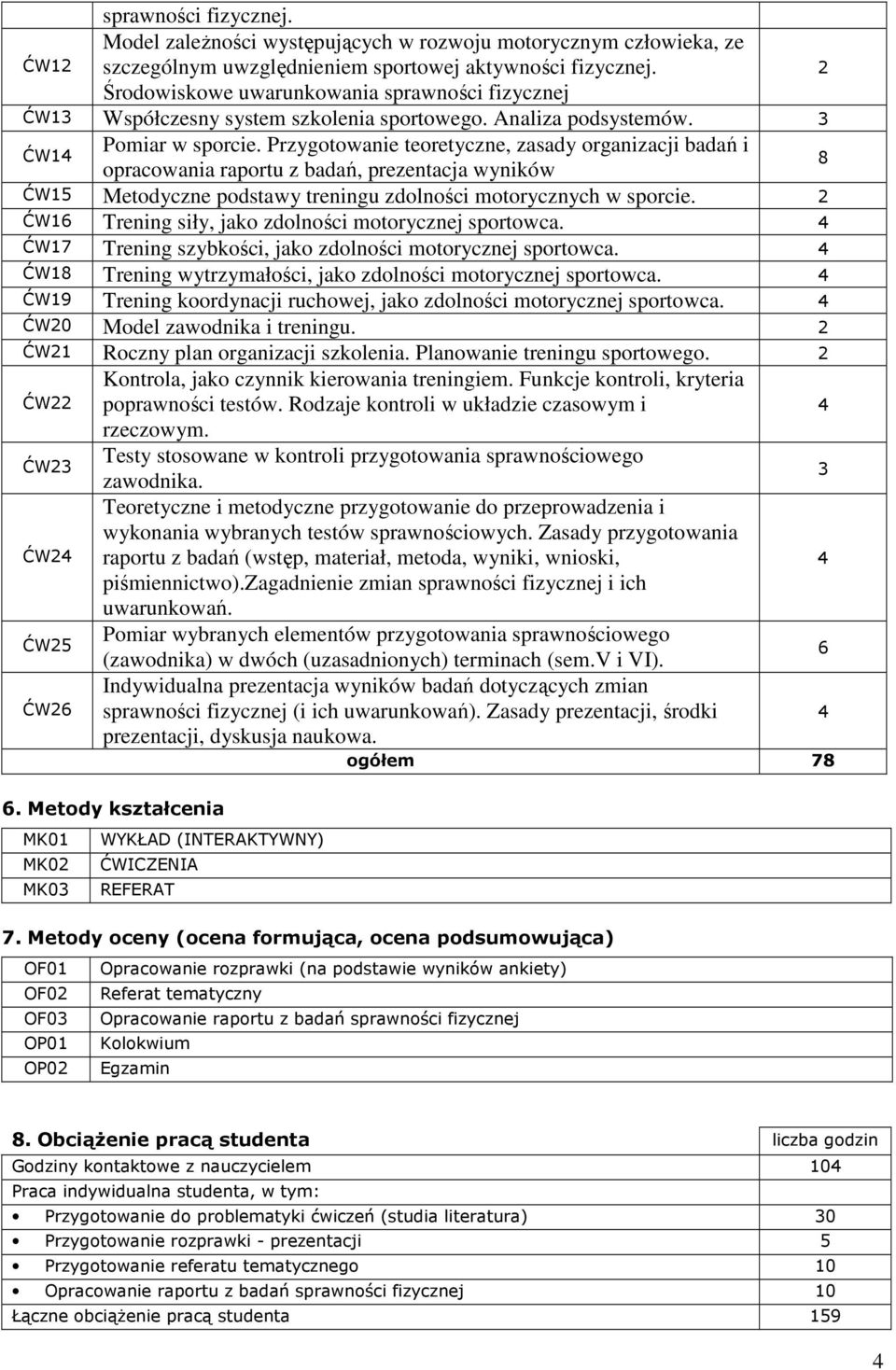 Przygotowanie teoretyczne, zasady organizacji badań i opracowania raportu z badań, prezentacja wyników 8 ĆW15 Metodyczne podstawy treningu zdolności motorycznych w sporcie.