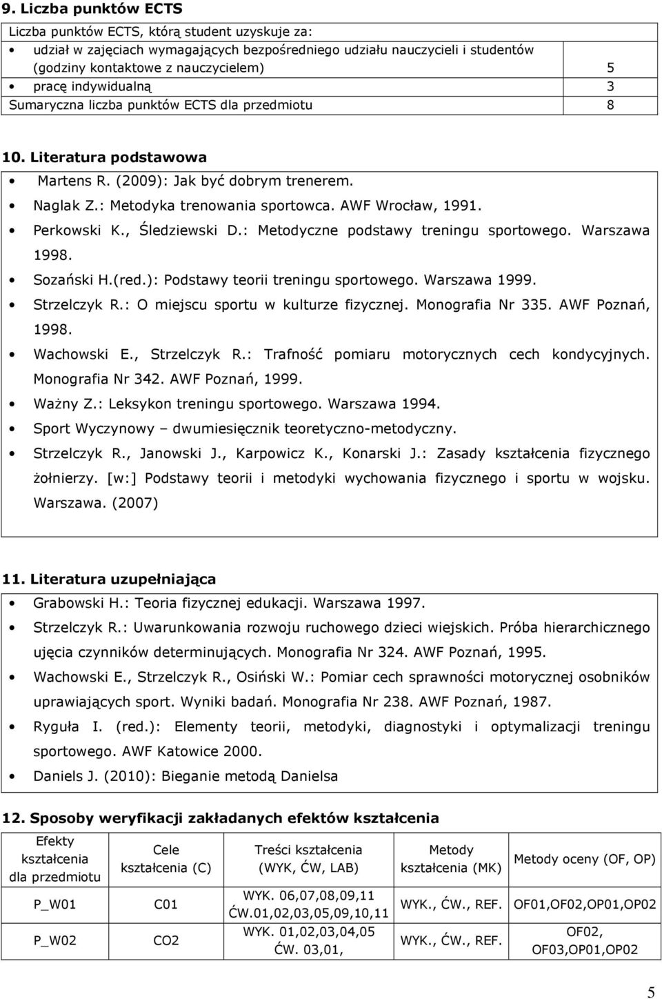 Perkowski K., Śledziewski D.: Metodyczne podstawy treningu sportowego. Warszawa 1998. Sozański H.(red.): Podstawy teorii treningu sportowego. Warszawa 1999. Strzelczyk R.