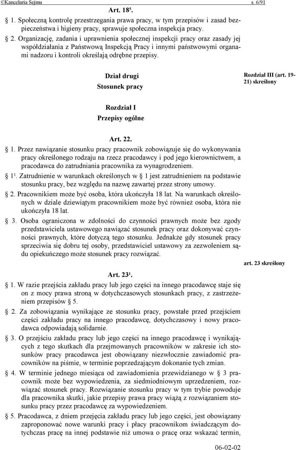 Dział drugi Stosunek pracy Rozdział III (art. 19