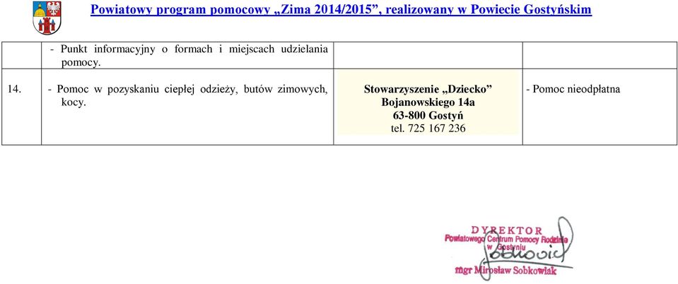 - Pomoc w pozyskaniu ciepłej odzieży, butów zimowych,