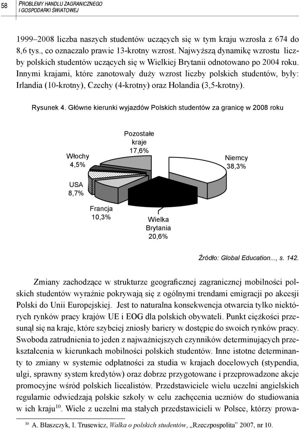 Innymi krajami, które zanotowały duży wzrost liczby polskich studentów, były: Irlandia (10-krotny), Czechy (4-krotny) oraz Holandia (3,5-krotny). Rysunek 4.