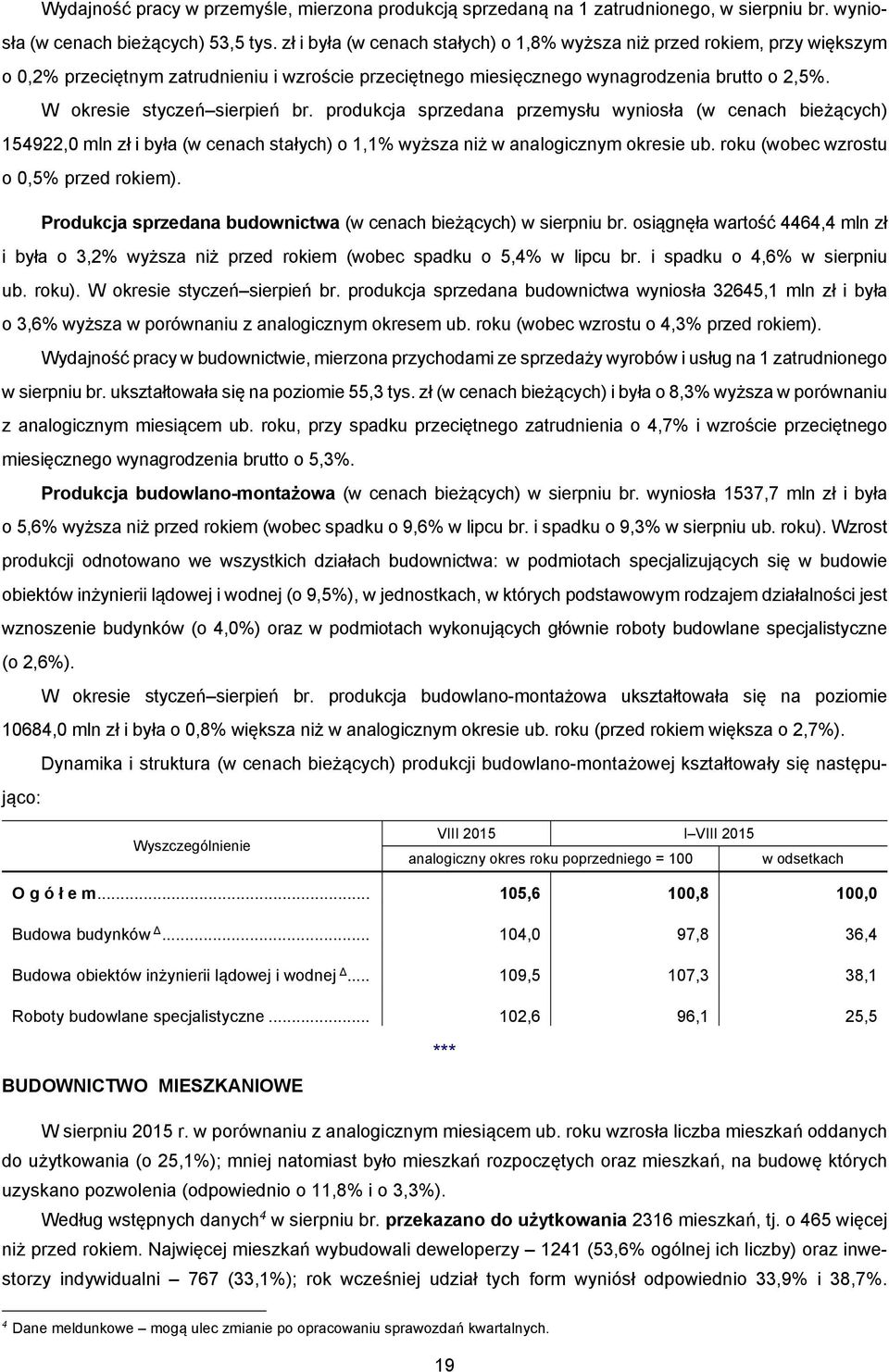 W okresie styczeń sierpień br. produkcja sprzedana przemysłu wyniosła (w cenach bieżących) 154922,0 mln zł i była (w cenach stałych) o 1,1% wyższa niż w analogicznym okresie ub.