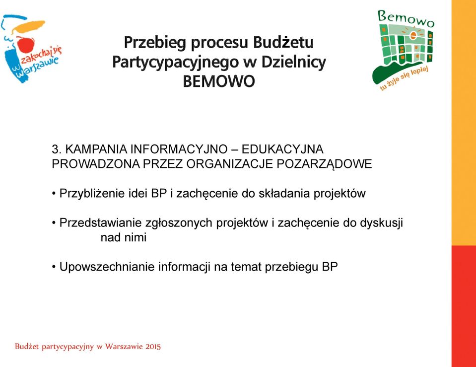 POZARZĄDOWE Przybliżenie idei BP i zachęcenie do składania projektów