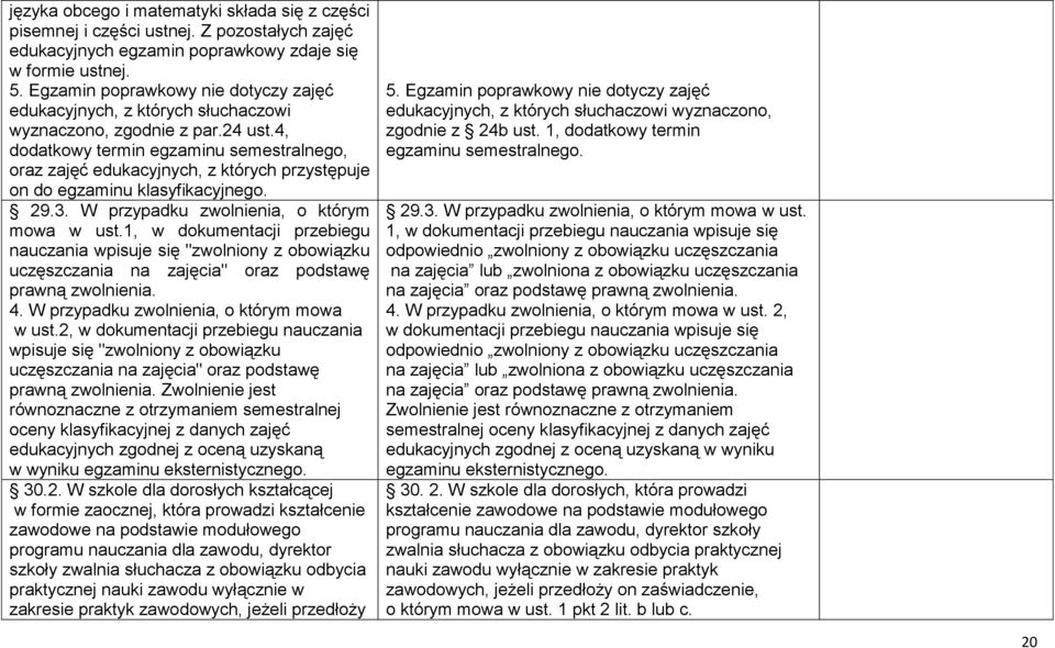 4, dodatkowy termin egzaminu semestralnego, oraz zajęć edukacyjnych, z których przystępuje on do egzaminu klasyfikacyjnego. 29.3. W przypadku zwolnienia, o którym mowa w ust.