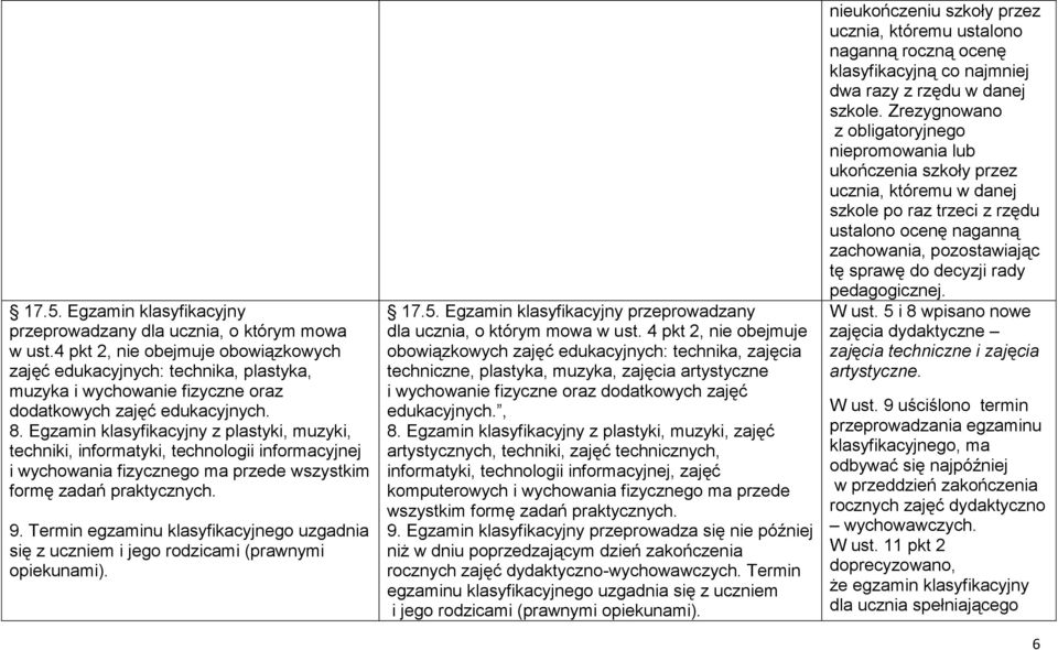 Egzamin klasyfikacyjny z plastyki, muzyki, techniki, informatyki, technologii informacyjnej i wychowania fizycznego ma przede wszystkim formę zadań praktycznych. 9.