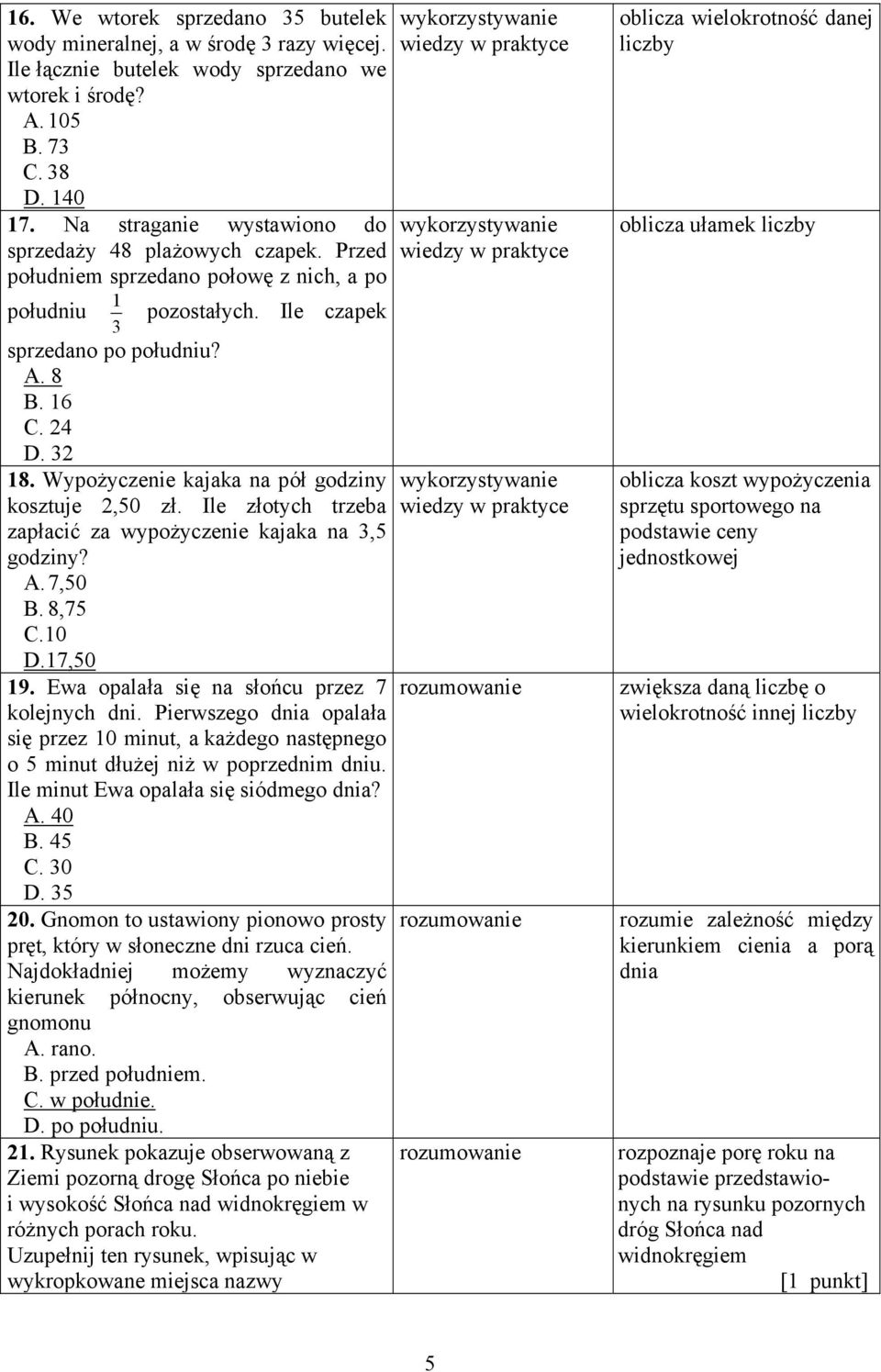 Wypożyczenie kajaka na pół godziny kosztuje 2,50 zł. Ile złotych trzeba zapłacić za wypożyczenie kajaka na 3,5 godziny? A. 7,50 B. 8,75 C.10 D.17,50 19.