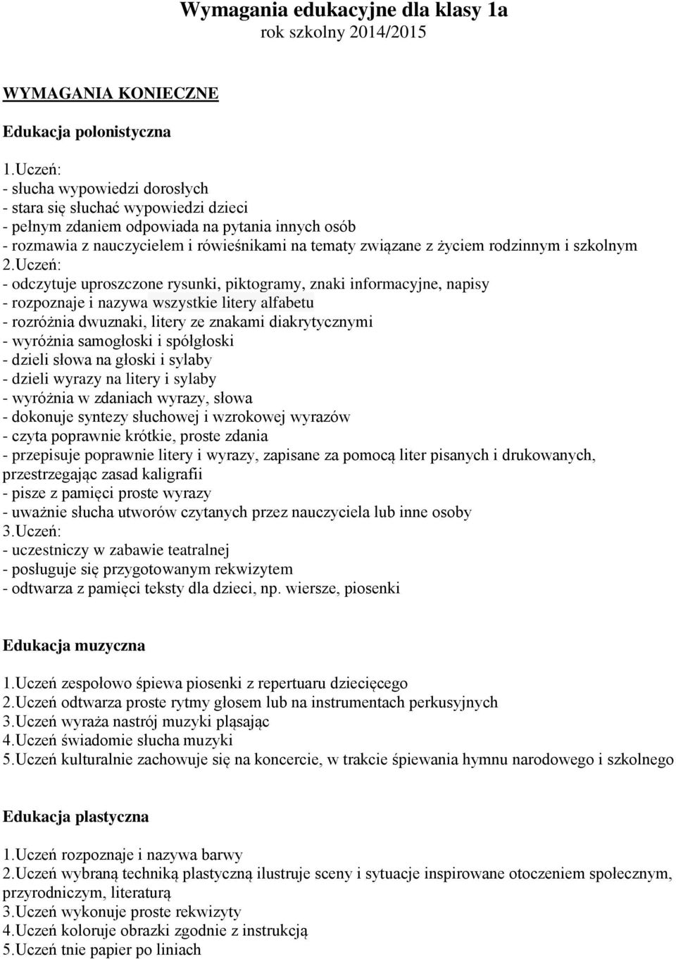 nazywa wszystkie litery alfabetu - rozróżnia dwuznaki, litery ze znakami diakrytycznymi - wyróżnia samogłoski i spółgłoski - dzieli słowa na głoski i sylaby - dzieli wyrazy na litery i sylaby -