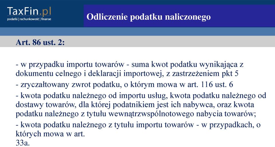 zryczałtowany zwrot podatku, o którym mowa w art. 116 ust.