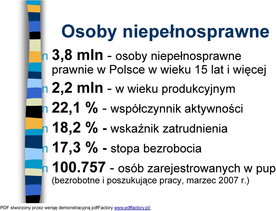 aktywności 18,2 % - wskaźnik zatrudnienia 17,3 % - stopa bezrobocia 100.