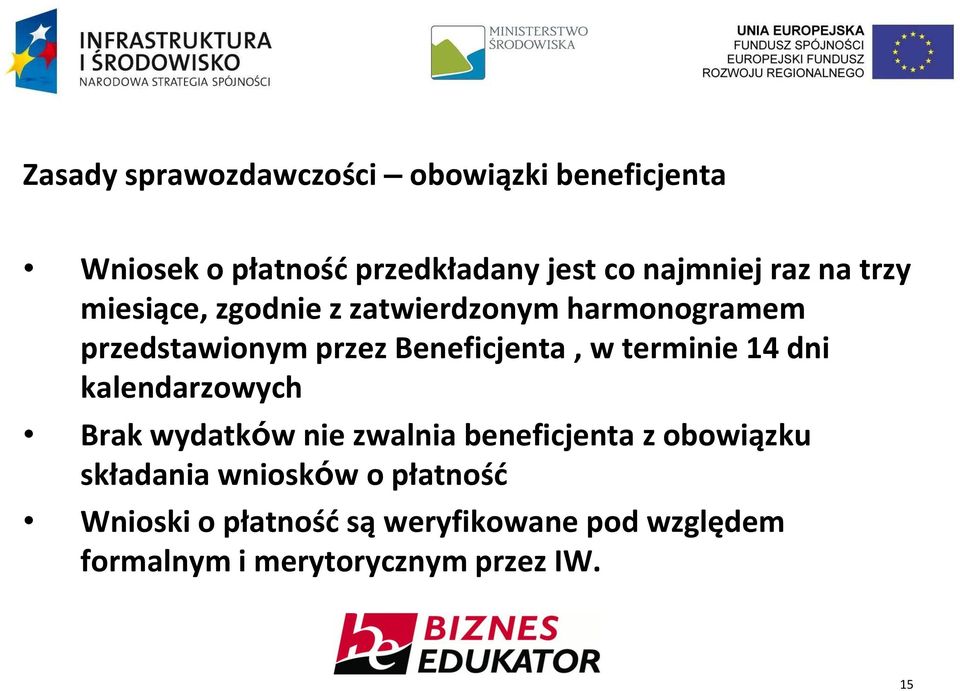 terminie 14 dni kalendarzowych Brak wydatków nie zwalnia beneficjenta z obowiązku składania