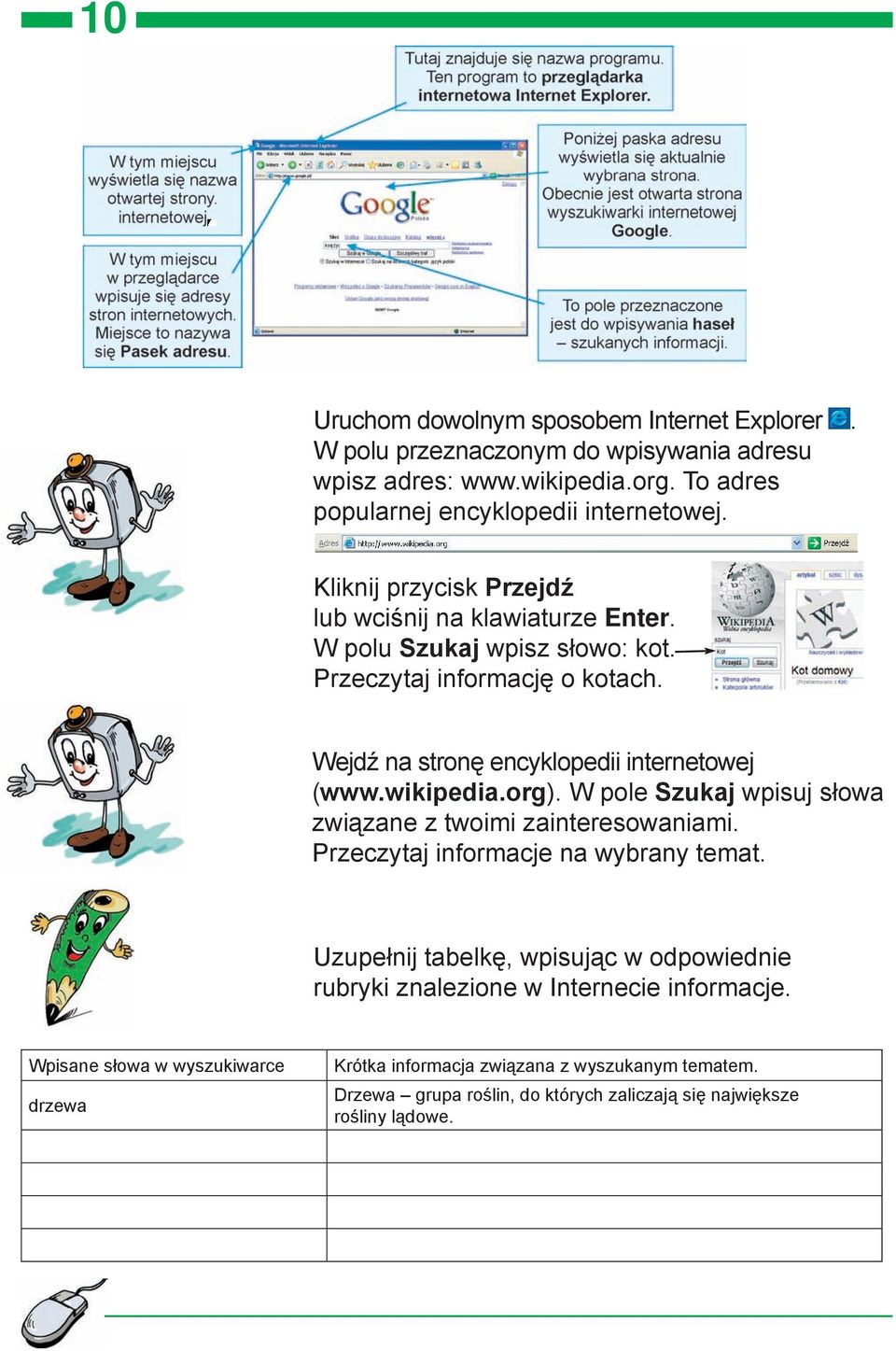 wikipedia.org). W pole Szukaj wpisuj słowa związane z twoimi zainteresowaniami. Przeczytaj informacje na wybrany temat.